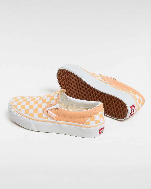 Orange Vans Checkerboard Classic Slip-On Women Platform Shoes | VN1380645