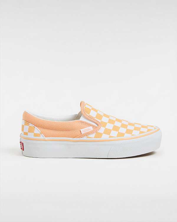 Orange Vans Checkerboard Classic Slip-On Women Platform Shoes | VN1380645