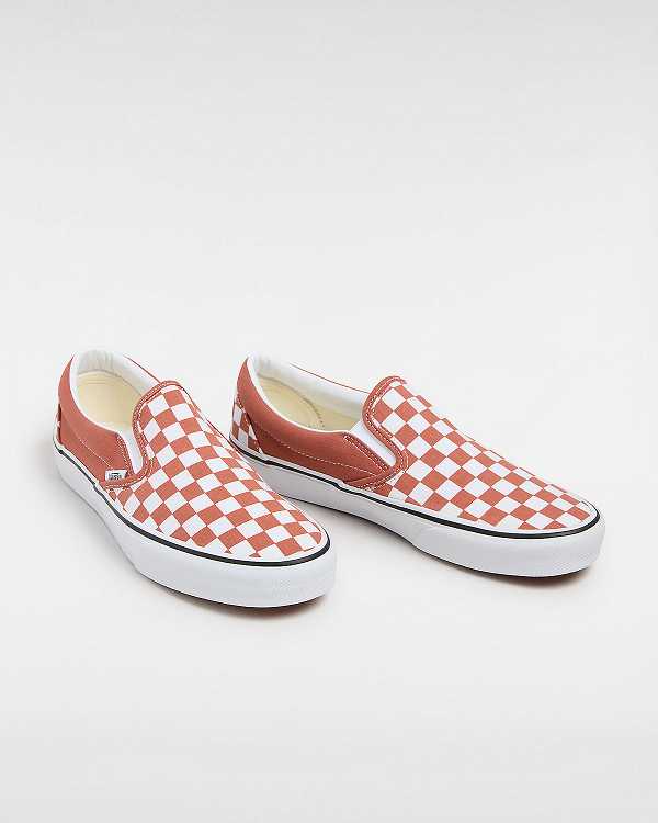 Orange Vans Classic Checkerboard Women Slip On Shoes | VN7358064