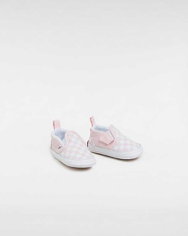 Pink Vans Checkerboard Hook And Loop Crib (0-1 year) Kids' Slip On Shoes | VN2139786