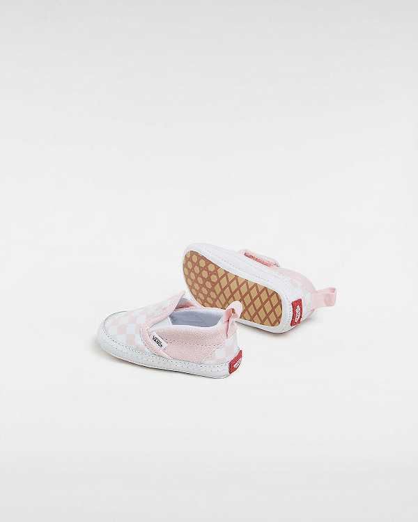 Pink Vans Checkerboard Hook And Loop Crib (0-1 year) Kids' Slip On Shoes | VN2139786