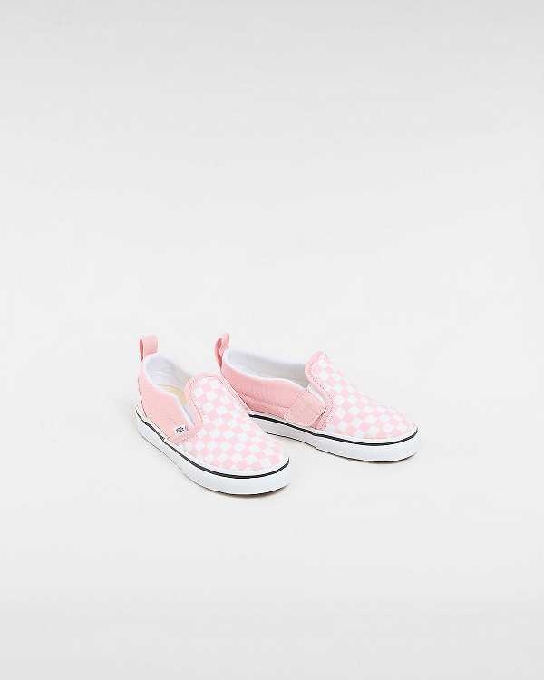 Pink Vans Checkerboard V (1-4 years) Kids' Slip On Shoes | VN6328750