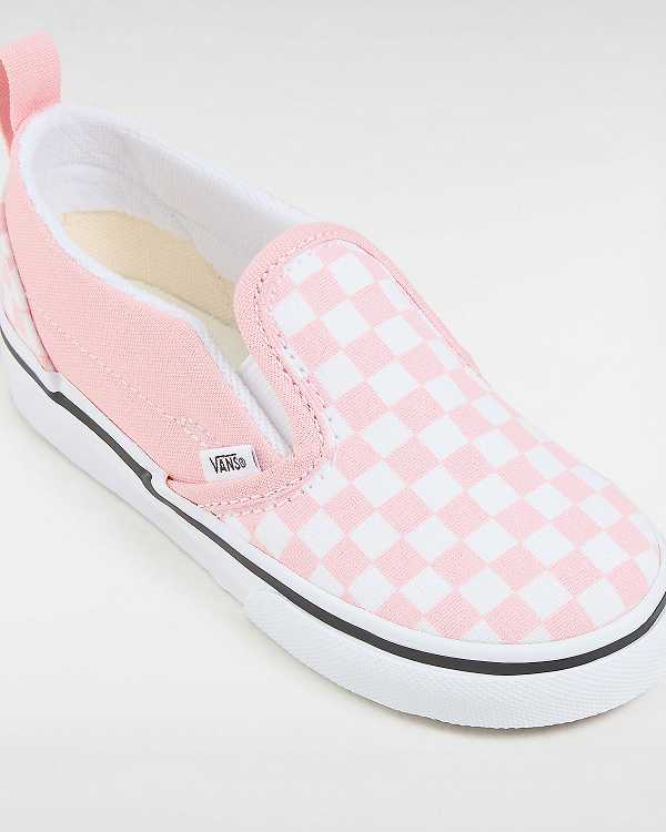 Pink Vans Checkerboard V (1-4 years) Kids' Slip On Shoes | VN6328750