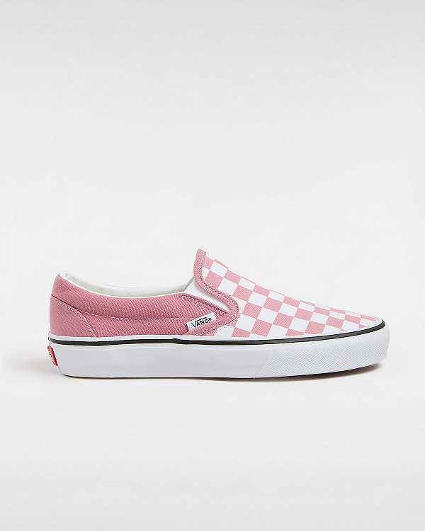 Pink Vans Classic Checkerboard Women Slip On Shoes | VN4025697