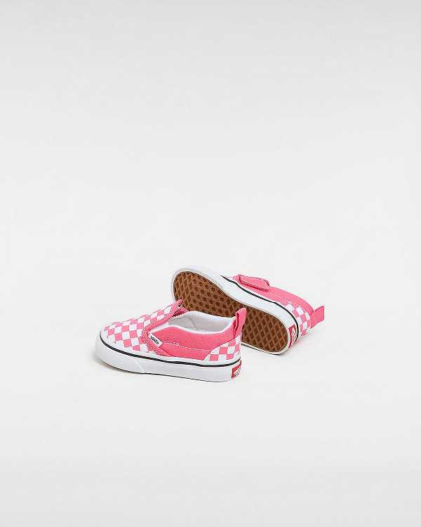 Pink Vans Hook and Loop Checkerboard (1-4 Years) Kids' Slip On Shoes | VN1463208