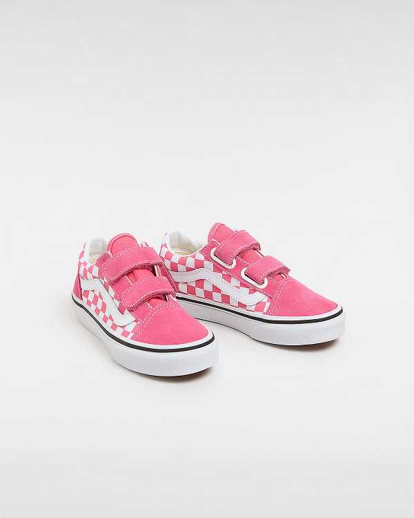 Pink Vans Old Skool Hook and Loop Checkerboard (4-8 Years) Kids' Sneakers | VN8795164