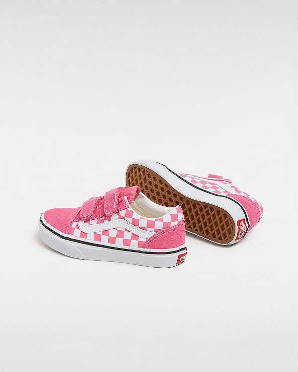 Pink Vans Old Skool Hook and Loop Checkerboard (4-8 Years) Kids' Sneakers | VN8795164