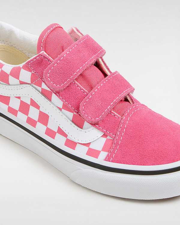 Pink Vans Old Skool Hook and Loop Checkerboard (4-8 Years) Kids' Sneakers | VN8795164