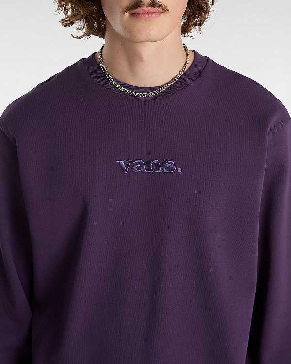 Purple Vans Essential Relaxed Crew Men Sweatshirt | VN5834296