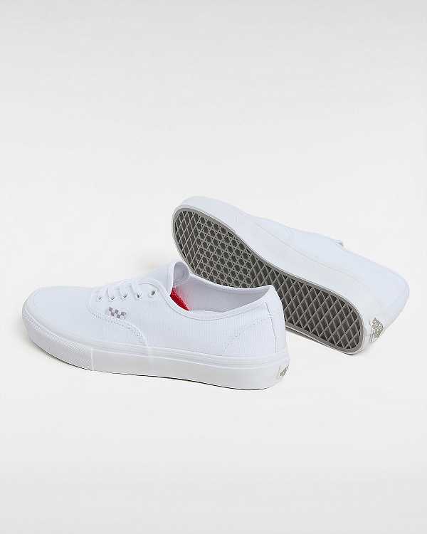 White Vans Authentic Men Skate Shoes | VN0418796