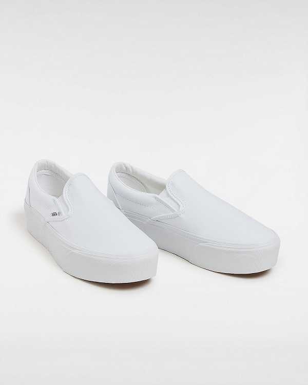 White Vans Classic Slip-On Women Platform Shoes | VN0837296