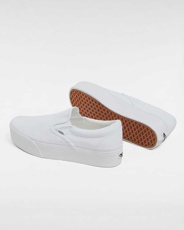 White Vans Classic Slip-On Women Platform Shoes | VN0837296