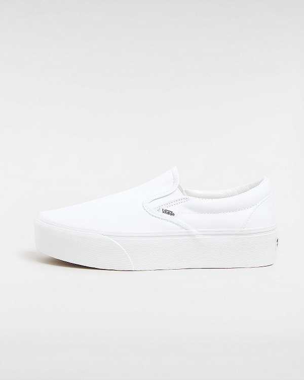 White Vans Classic Slip-On Women Platform Shoes | VN0837296