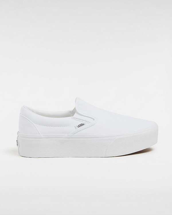 White Vans Classic Slip-On Women Platform Shoes | VN0837296