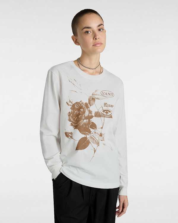 White Vans Damask Long Sleeve Women T Shirts | VN7524168