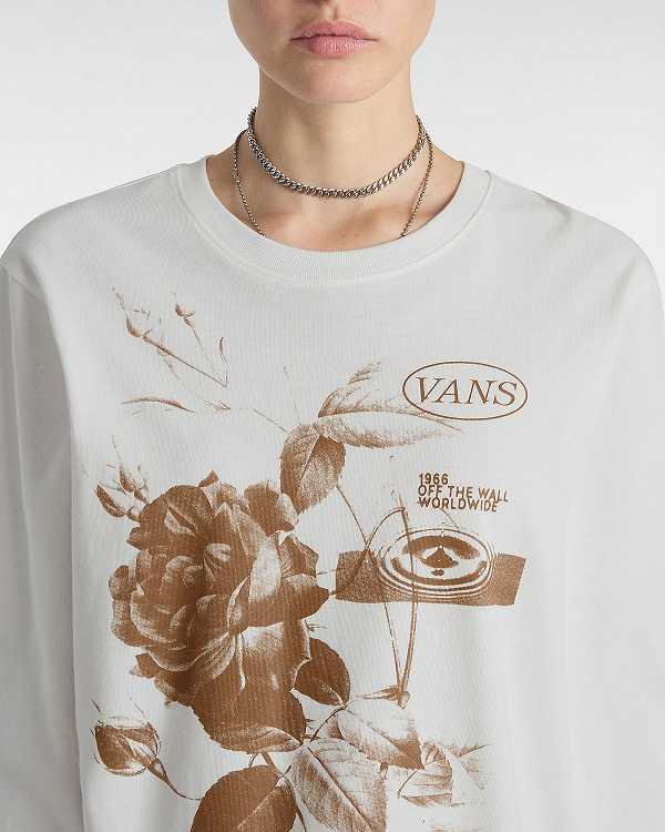 White Vans Damask Long Sleeve Women T Shirts | VN7524168