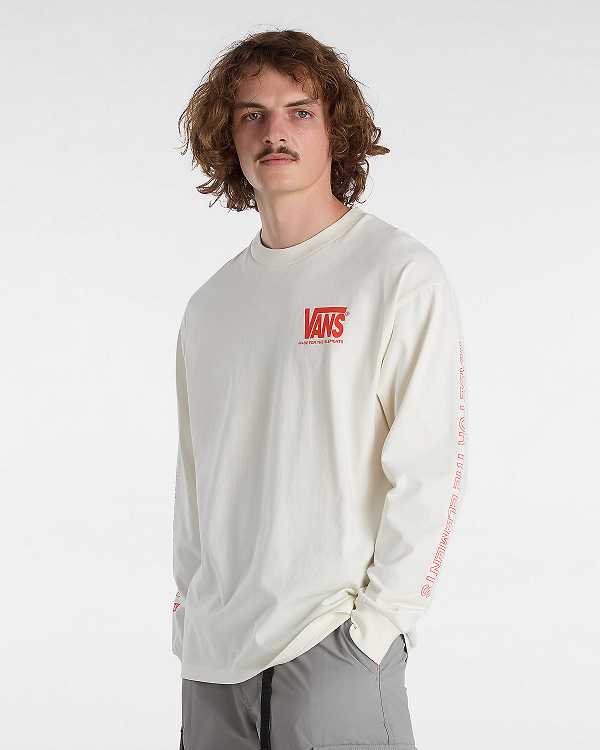 White Vans MTE Logo Warp Check Long Sleeve Men T Shirts | VN3276804