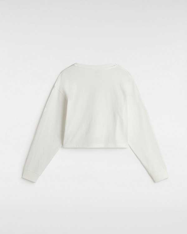 White Vans Retro V Hook and Loop Relaxed Long Sleeve Crop Women T Shirts | VN7642158