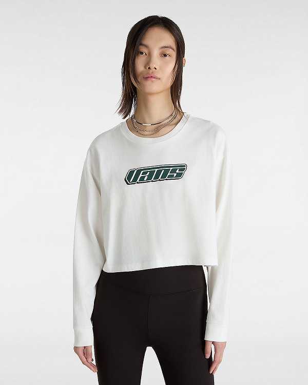 White Vans Retro V Hook and Loop Relaxed Long Sleeve Crop Women T Shirts | VN7642158