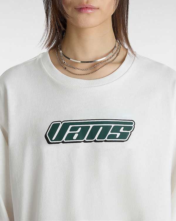 White Vans Retro V Hook and Loop Relaxed Long Sleeve Crop Women T Shirts | VN7642158