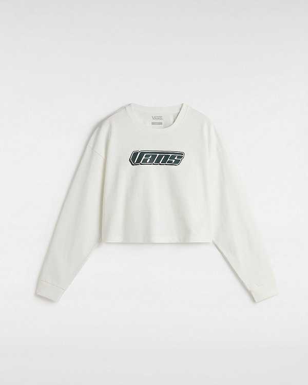 White Vans Retro V Hook and Loop Relaxed Long Sleeve Crop Women T Shirts | VN7642158