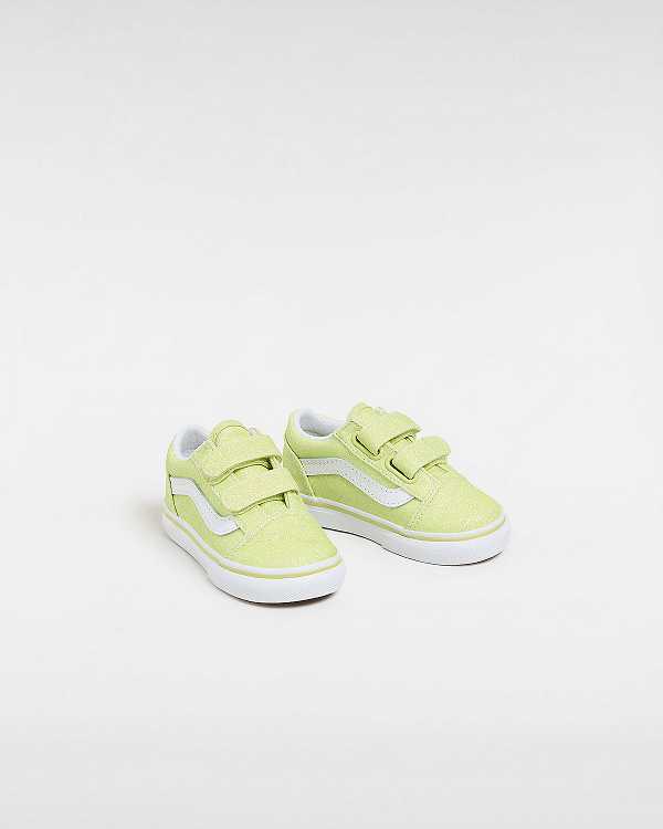 Yellow Vans Old Skool Hook and Loop Glitter (1-4 Years) Kids' Sneakers | VN1325086